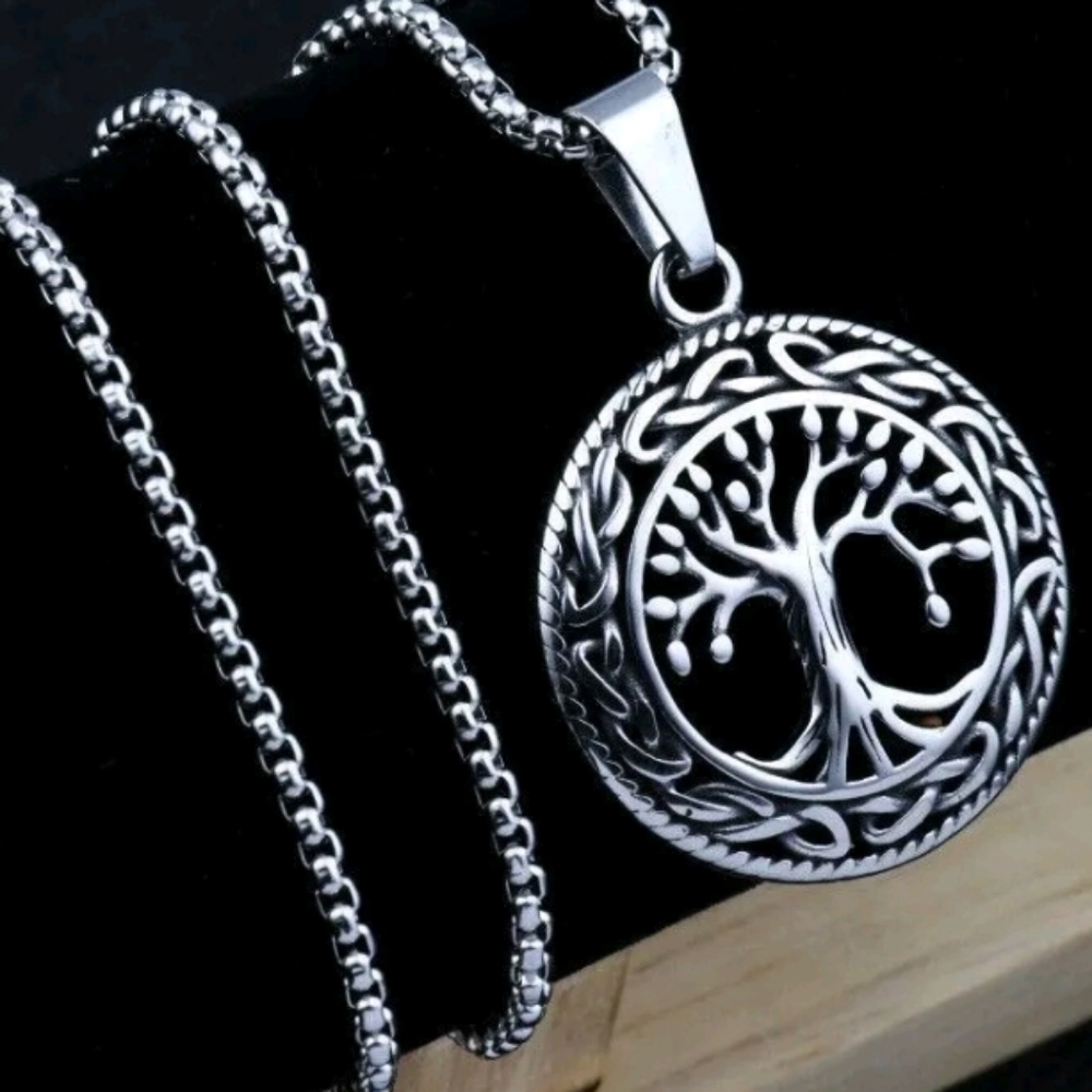 NWT Celtic Tree of Life 1"  Antique Silver Family Recovery Hope 23" Necklace